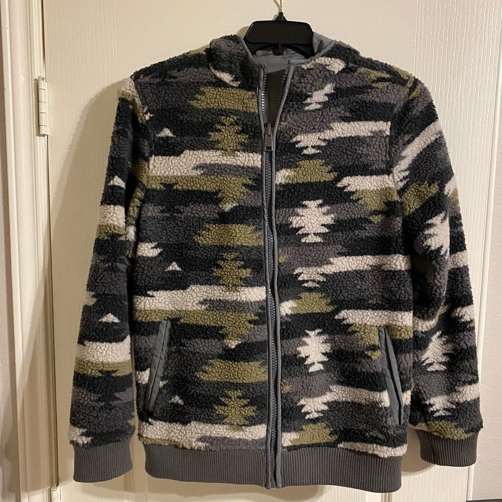 UpWest Men's Reversible Patterned Zip Up Coat - Black, Gray, Green